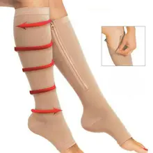 Новые женские Компрессионные носки на молнии, на молнии, для поддержки ног, до колена, Sox носок с открытыми пальцами, модные, с открытым носком, цвет черный, хаки