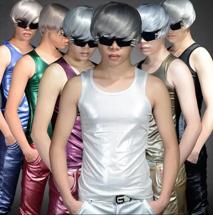 

Korean summer style personality slim male sequins vest men punk rock costumes singer dance stage fashion street star style