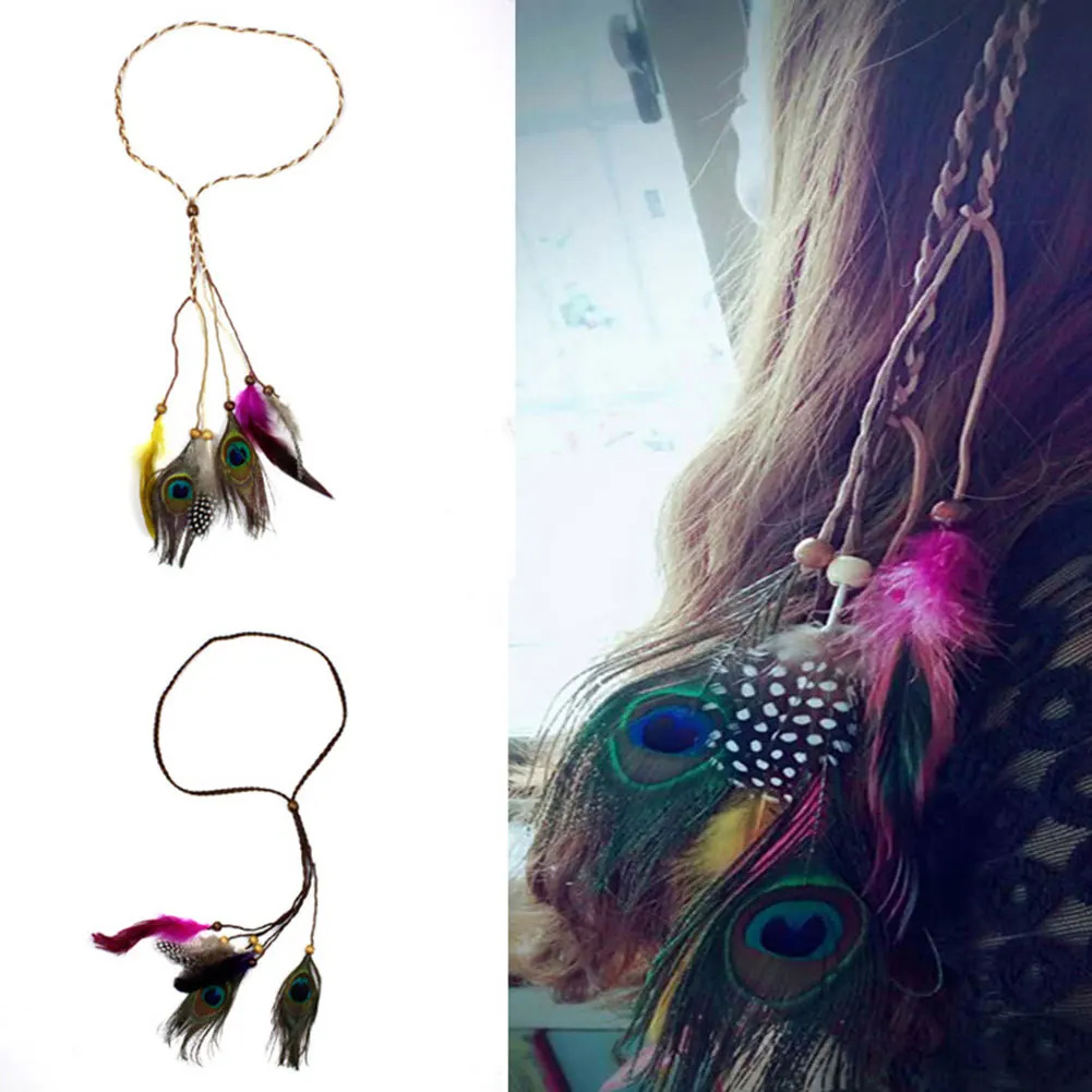 

Woven Hairband Feather Hair Ornaments Headdress Hair Bands Temperament Indian Style Peacock Feather Hair Accessories for Women