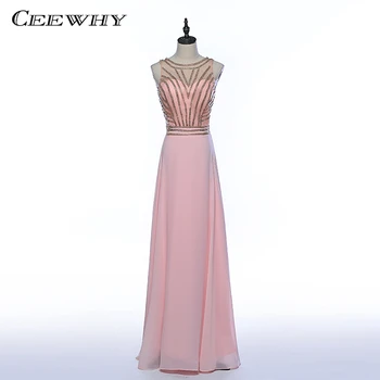 

CEEWHY O-Neck Formal Dress Chiffon Evening Dresses Crystals Beading Evening Gowns Prom Party Dress Floor-length Vestido De Festa