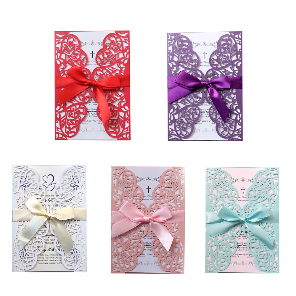  10pcs/set Hollow Laser Cut Wedding Invitations Elegant Engagement Wedding Invitation Card With Ribb - 33037789734