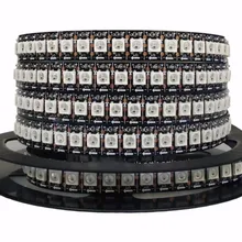 144 светодиодов/м WS2812B(5050 rgb led с WS2811 IC встроенный) Светодиодные полосы пикселей, DC5V, 2 м длиной, не водонепроницаемый; Черная печатная плата