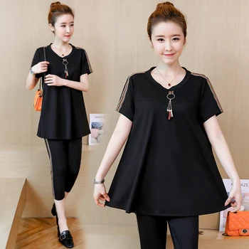 

Fashion tracksuit women fashion black short sleeves tops+pants 2018 summer women clothing casual sweat suits two piece sets
