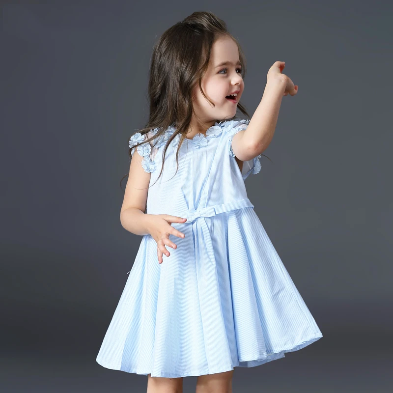 

Brand Baby Summer Dress 2017 Fashion Girls Cotton Striped Dresses Sky Blue Pink Clothes Girl Vestidos Robe Fille 2 3 4 5 6 Years