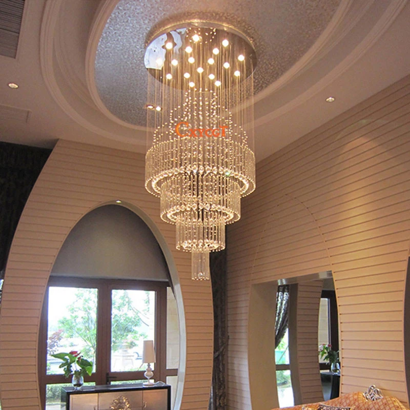 Современная хрустальная люстра, лестничная лампа, длинная хрустальная лампа для гостиной, спальни, отеля, лампа