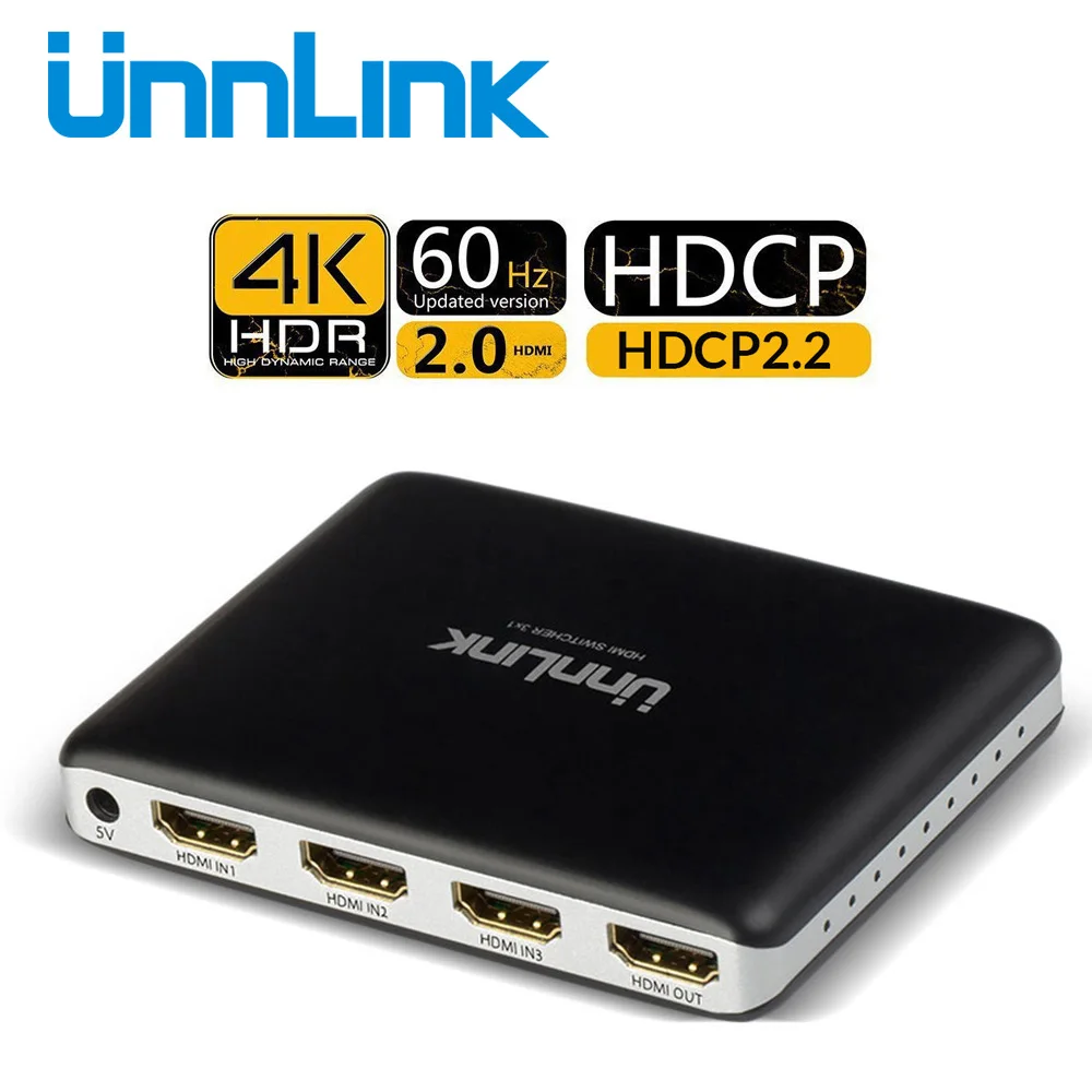 Unnlink HD mi Switch 3X1 HD mi 2,0 UHD4K@ 60Hz 10Bit HDR HDCP 2,2 3D 3 в 1 Out с ИК для Xbox one s X PS4Pro Smart Светодиодный tv mi box