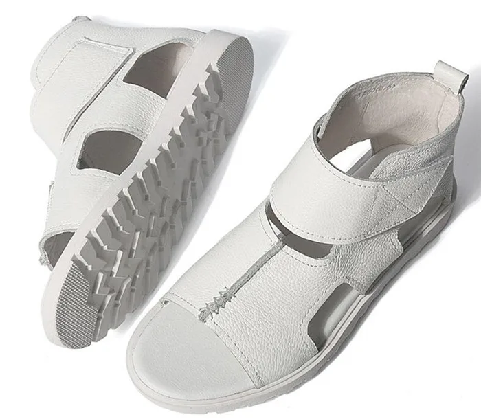 Мужские сандалии; коллекция года; летние дышащие римские сандалии с открытым носком; молодежные модные кожаные сандалии с высоким верхом на застежке-липучке