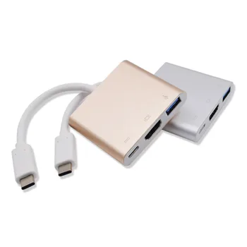 

DHL FREE 50pcs/lot Type C USB 3.1 to USB-C 4K HDMI USB3.0 Adapter 3 in 1 Hub For Apple Macbook Type-C to HDMI