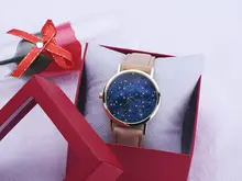 2015 New Style Girls Costume Watch Starry Sky Sequence Quartz Motion PU Leather-based Luster Strap Colourful Wrist Watches