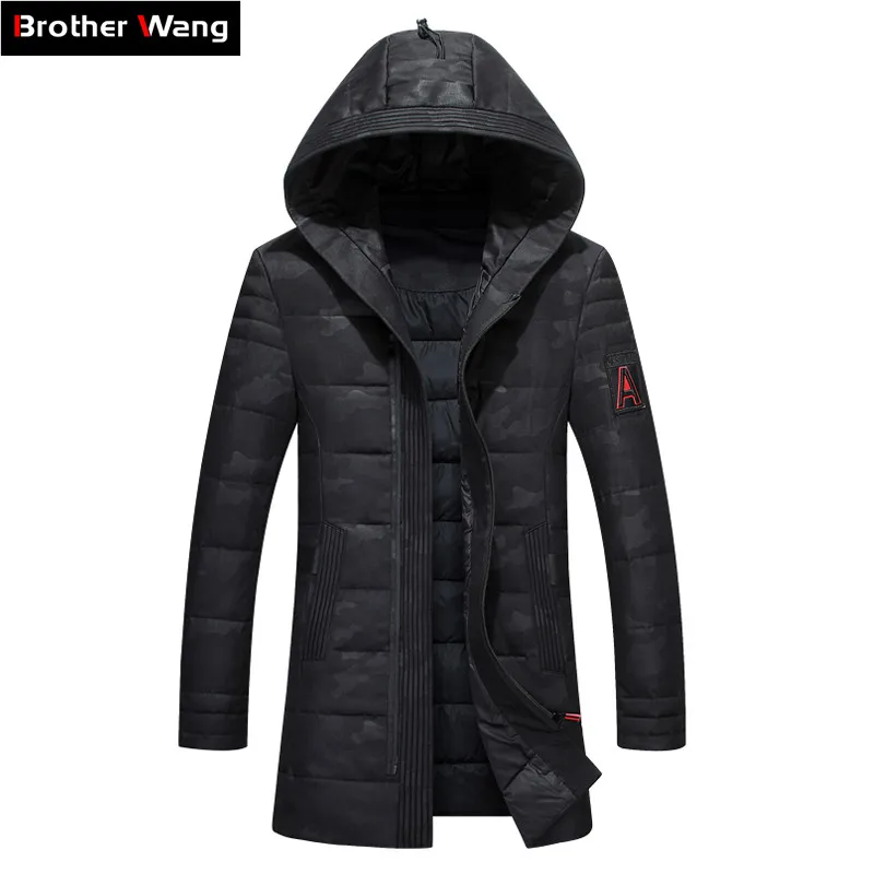 

2019 Winter New Men's Warm Down Jacket Clothes Fashion Casual Camouflage Pattern Long Section Hooded Thick Duck Down Coat Male