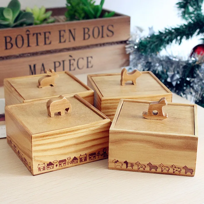 

Vintage Wooden 3D Cute Animal Wooden Storage Box Wooden Jewelry Box Small Square Desktop Storage Box Jewelry Case Storage Case