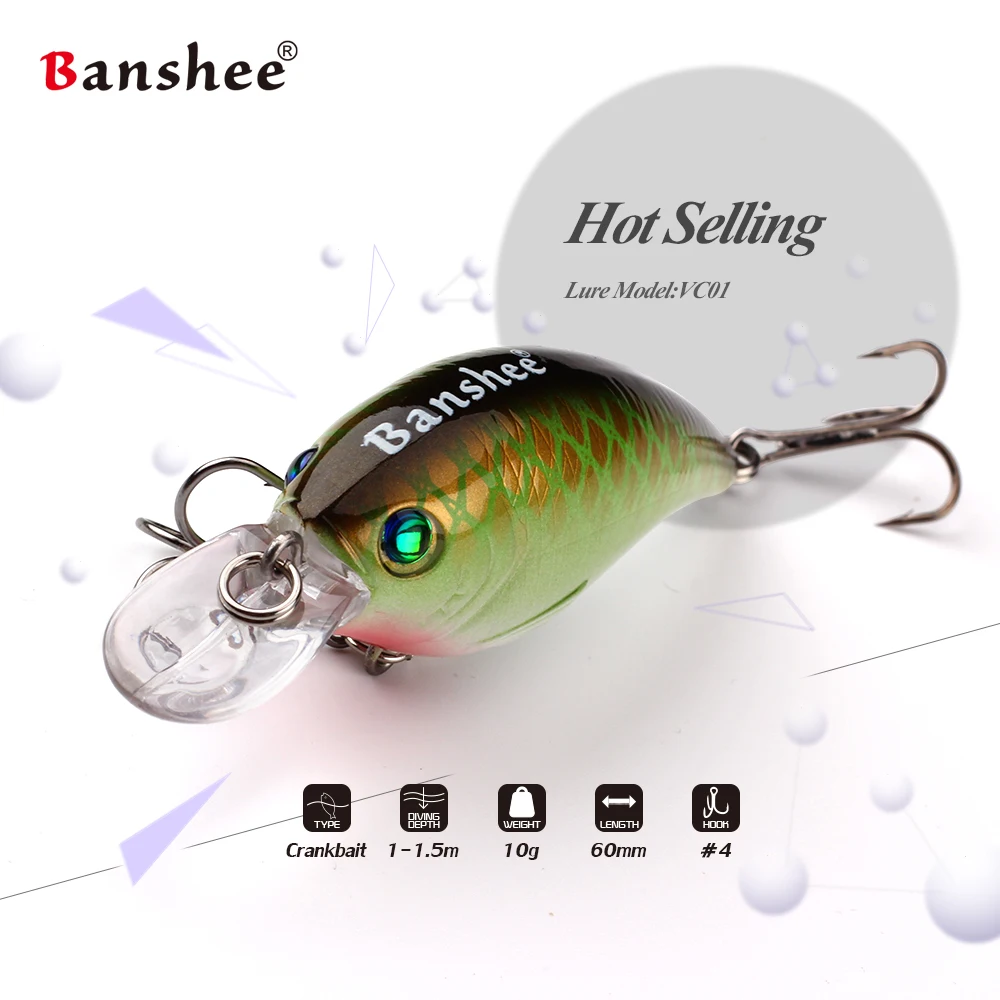 Banshee 2.4" Shallow Diving Crankbaits Rattle Fishing Lures Artificial Hard Bait for Bass Fishing