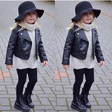2016 Hot New Kids Girl Cool Fashion Motorcycle Long Sleeve Jackets Spring Autumn PU Leather Coat