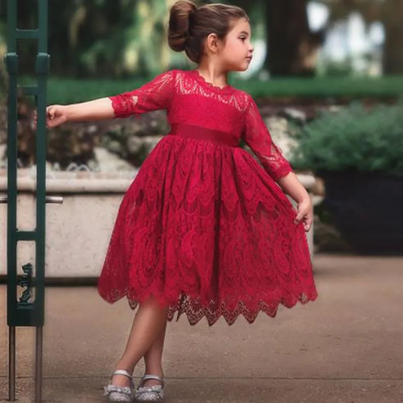 

Baby Girl Kids Dresses Children Clothing Red Baptism Petal Hem Tulle Princess Dress For Toddler Girls Pageant Clothes School