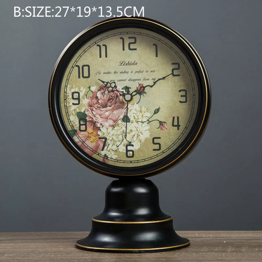  1PCS American clock double-sided clock table clock bedroom European retro sitting room decoration s - 32884384352