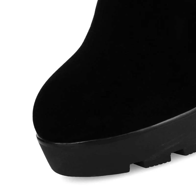 ENMAYLA/Новые модные и стильные Для женщин из искусственной замши; сапоги на платформе с высоким толстым каблуком Стразы Круглый носок Модные сапоги до колена; зимняя женская обувь