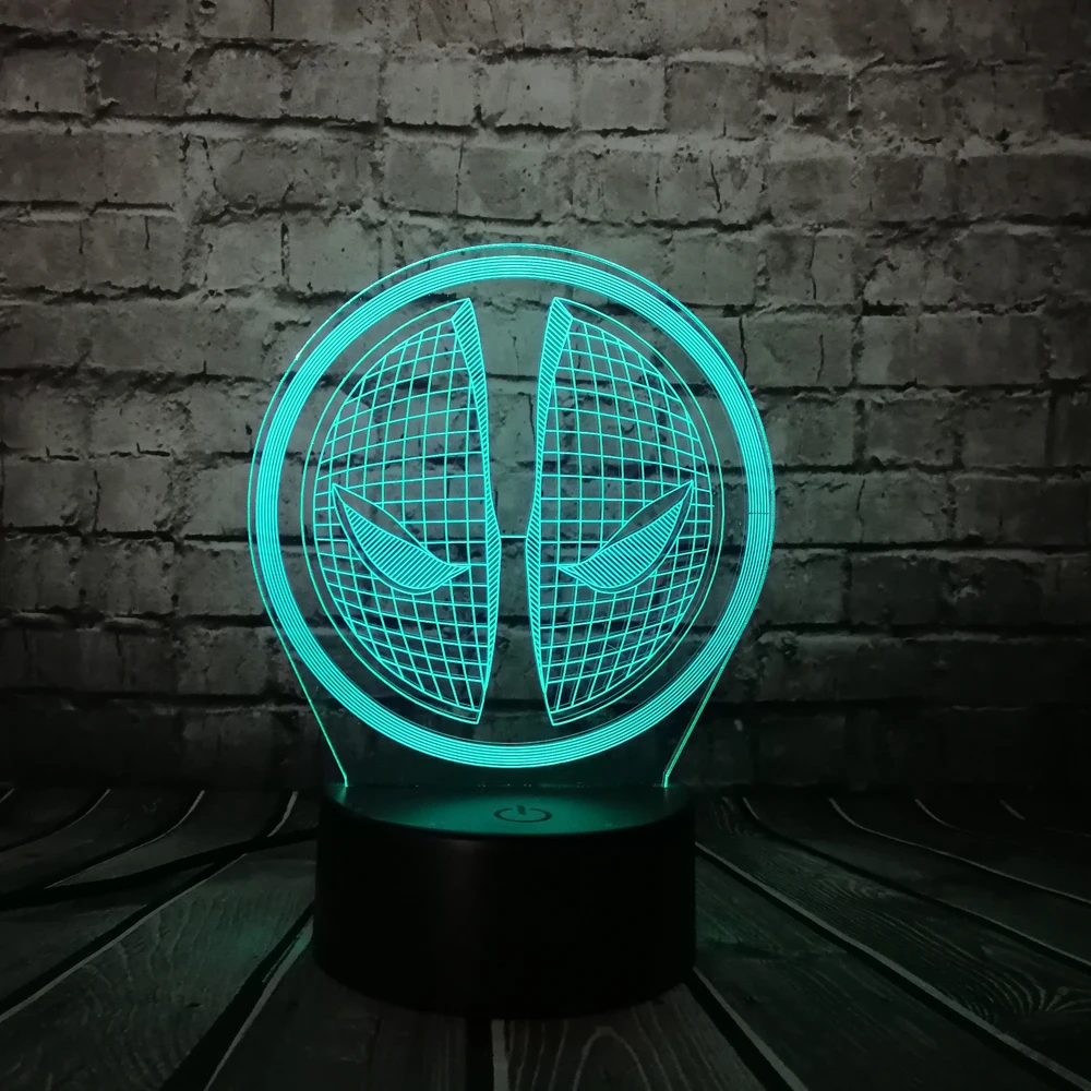 Film Gambar Deadpool 3D LED Lampu Illusion USB Baterai DIPIMPIN