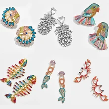 Лучшие женские роскошные серьги-гвоздики в виде животных с фруктами и кристаллами, ювелирные серьги для женщин, фирменный дизайн, богемные свадебные подарки