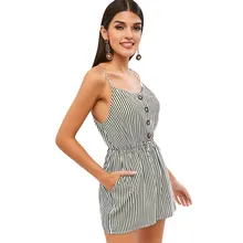 \ "ZAFUL в полоску на бретельках женский комбинезон с завязкой на талии, на пуговицах, с карманами, ремень пляжный отдых сексуальный комбинезон, летнее боди
