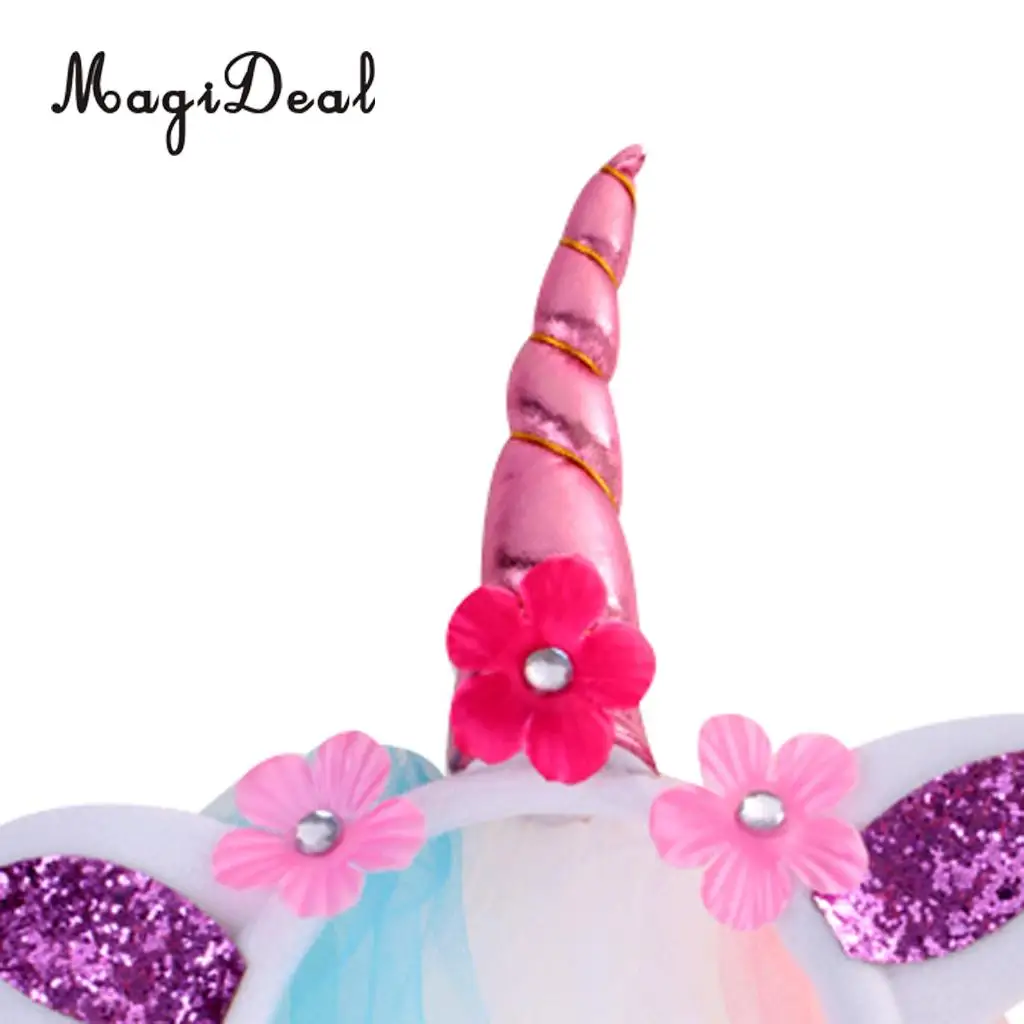 MagiDeal Unicorn Rose Flower Veil Headband Costume Cosplay Party Fancy Dress for Birthday Baby Shower Christmas Halloween Decor