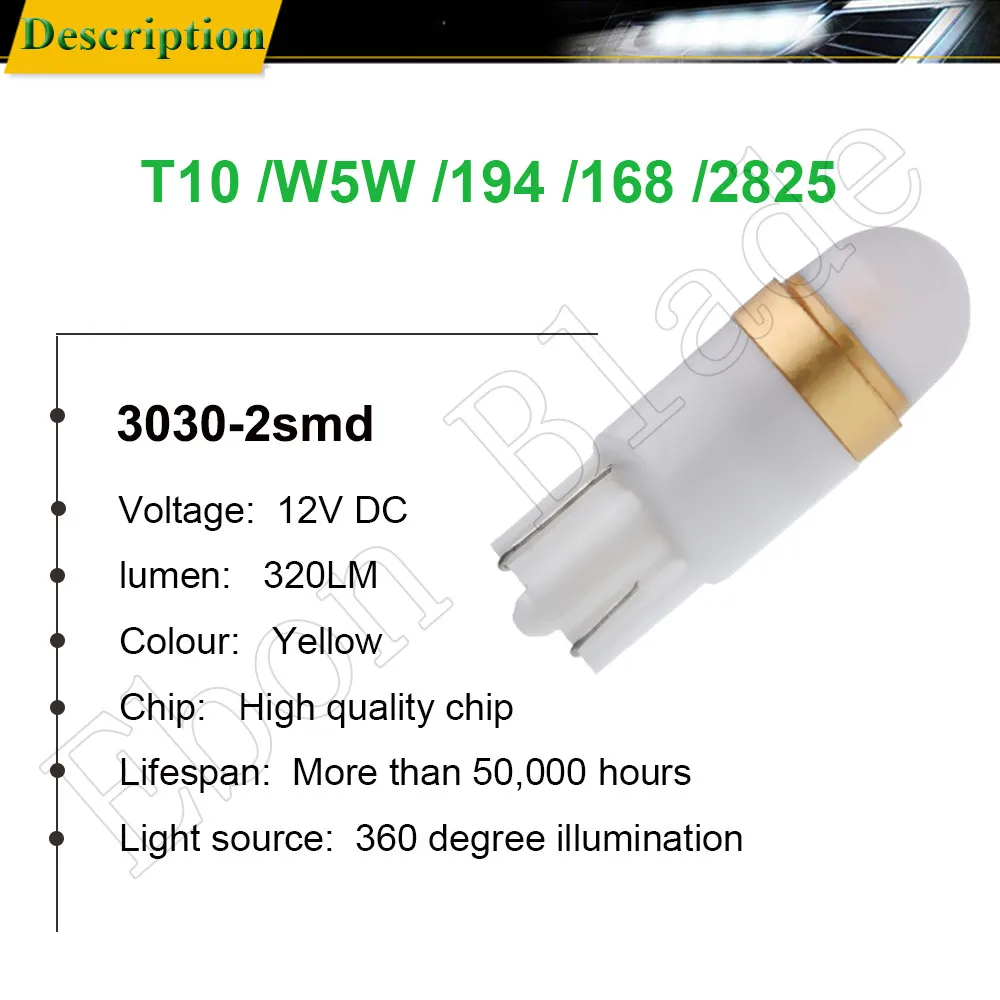 4Pcs T10 194 168 Led OSRAM 2SMD 3030 LED W5W Wedge Map Dome Light Bulbs