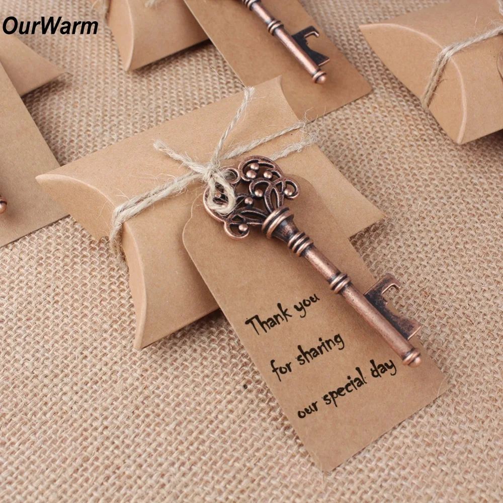 OurWarm 10Pcs Wedding Souvenirs Keychain Bottle Opener Tags Paper Candy