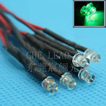 

High bright Flat top 3mm led DC12V Pre Wired led water clear Green DIP LED 20mm cable prewired led