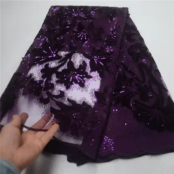 

African Material Lace Fabric For Wedding Purple Nigerian French Lace Fabric with sequins 2019 High Quality Lace Material -J5