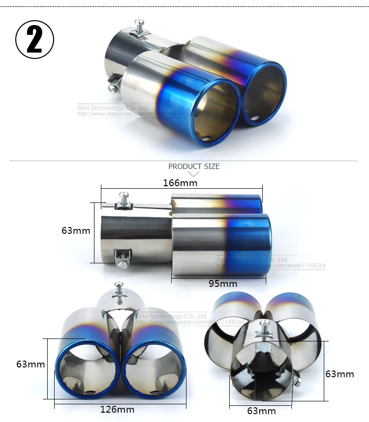 1 до 2 двойная труба Авто круглый глушитель наконечник из нержавеющей стали хромированная отделка модифицированный автомобиль задний хвост горло Exhause