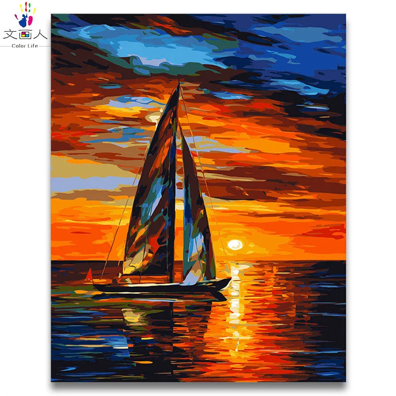 Diy Раскраска по номерам абстрактная Марина С восходом солнца серии картины по номерам море с цветами рисунок в рамке для взрослых - Цвет: 2044