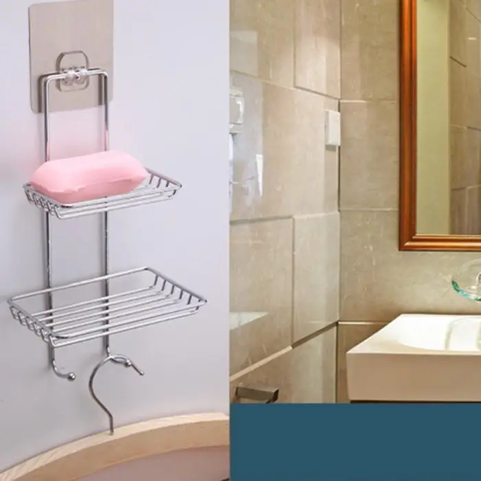 Клейкий держатель для мыла из нержавеющей стали настенный двухслойный стеллаж для хранения для ванной кухни YU-Home