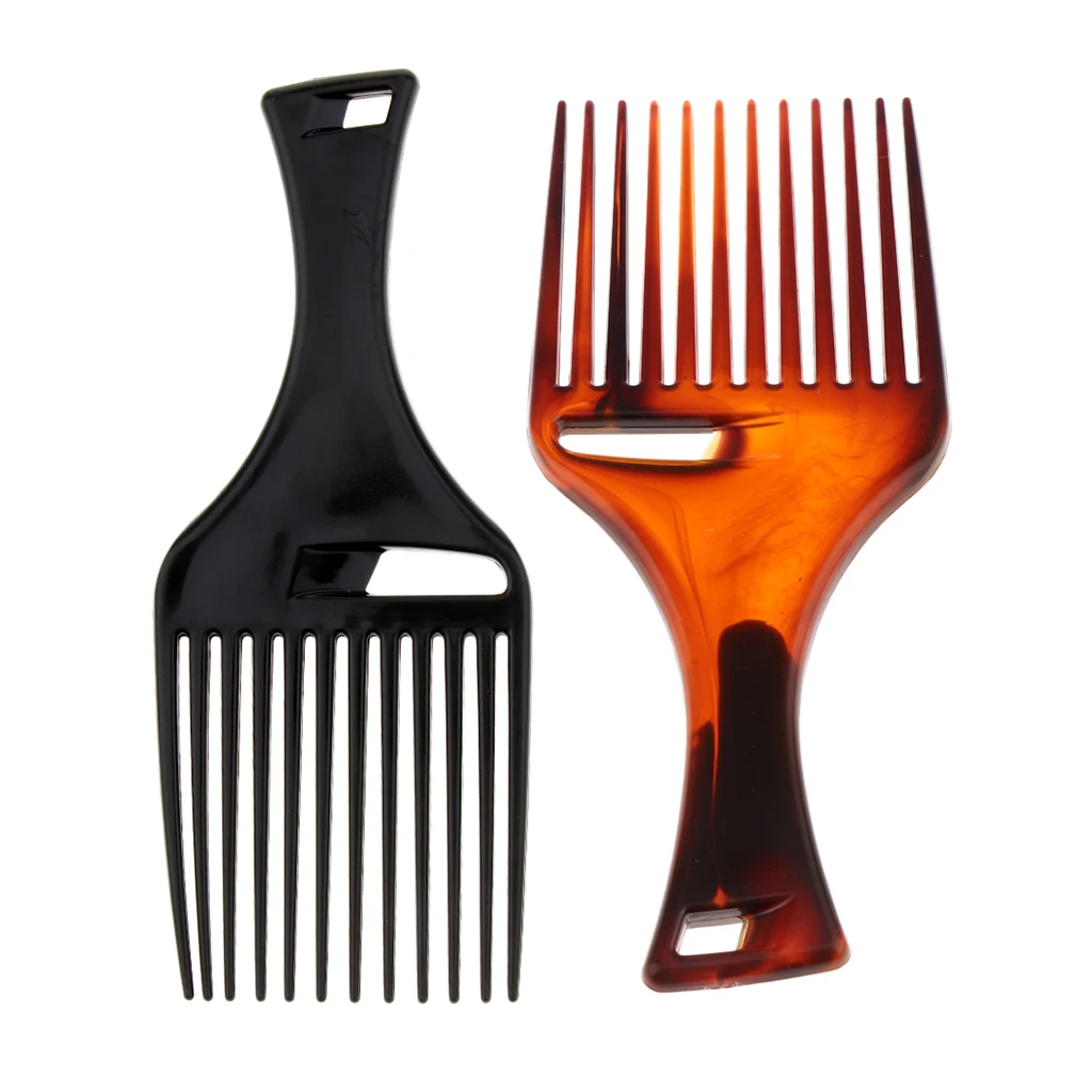 

2 Packs Black+Brown Anti-Static Heat Resistant Afro Hair Pick Comb Wide Teeth Detangling Salon Styling Lifting Combs
