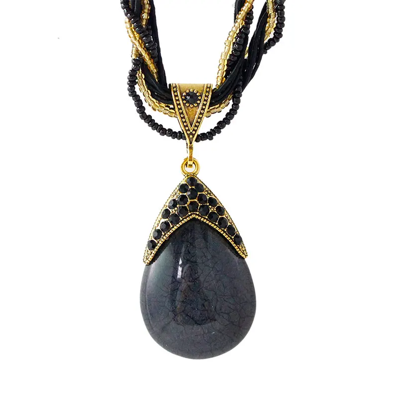 F& U винтажное ювелирное ожерелье модное популярное ретро богемное стильное многослойная цепочка с бусинами хрустальное ожерелье в форме капли - Окраска металла: black