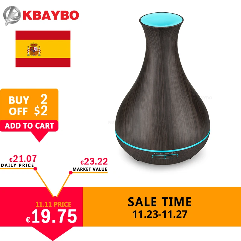 

400ml Essential Oil Diffuser Dark Wood Grain Ultrasonic Aroma Cool Mist Humidifier for Office Bedroom Baby Room Yoga Spa 2018