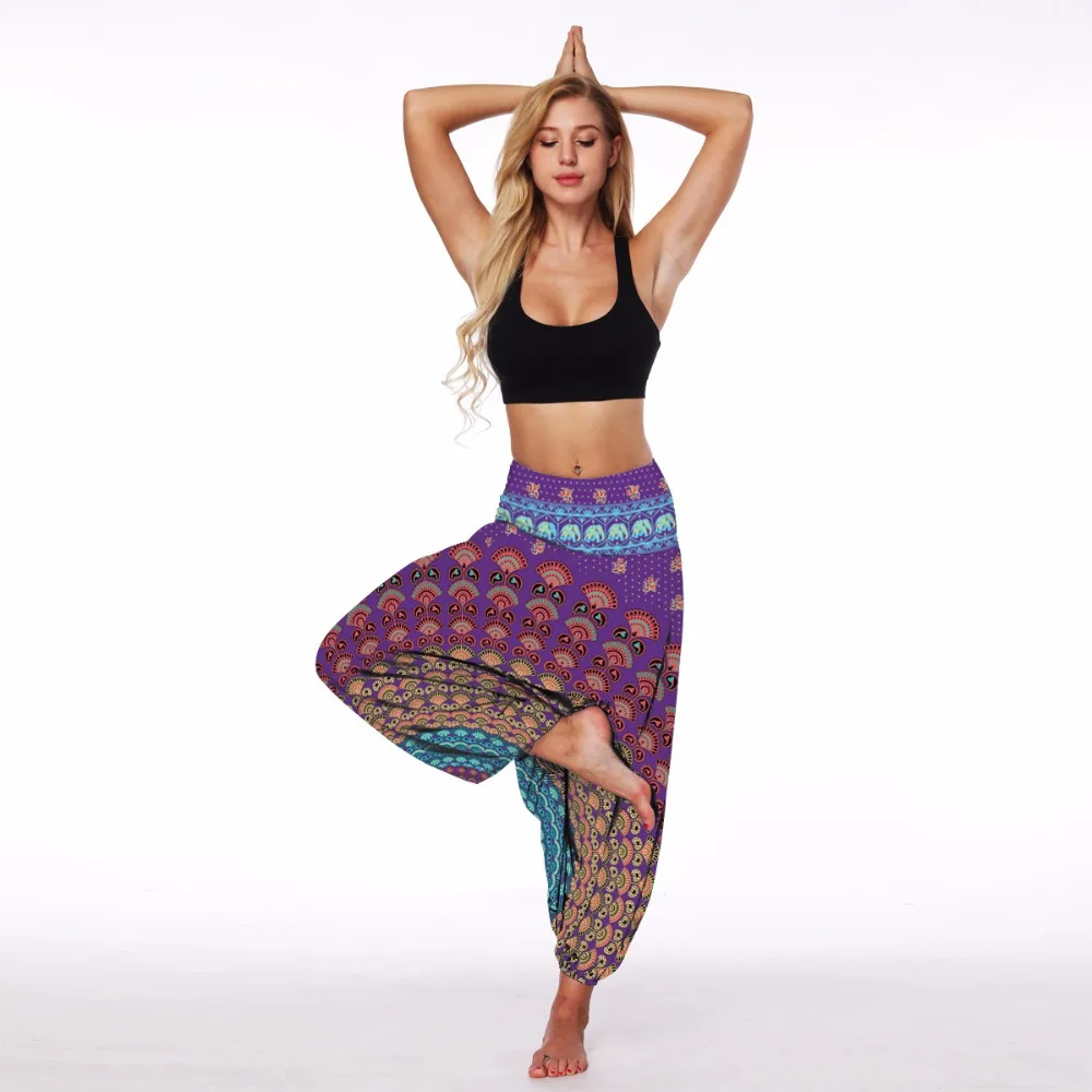 

JIGERJOGER 2018 Purple Aztec Yoga legging lounge pant Bloomers Indian style wide leg loose pants beach wear pantaletters fitness