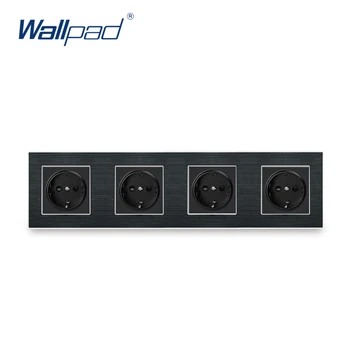 

Quadruple EU German Socket Wallpad Luxury Satin Metal Panel 4 Way 344*86mm Frame EU 16A Electrical Wall Power Outlet Schuko