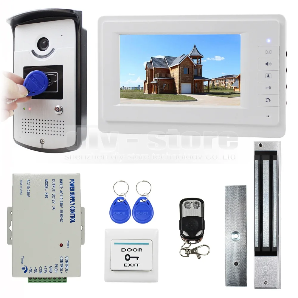 cheap DIYSECUR 7 inch Video Door Phone Entry System 700TVL Camera Monitor Magnetic Lock RFID Keyfob Remote Control Unlock 1V1