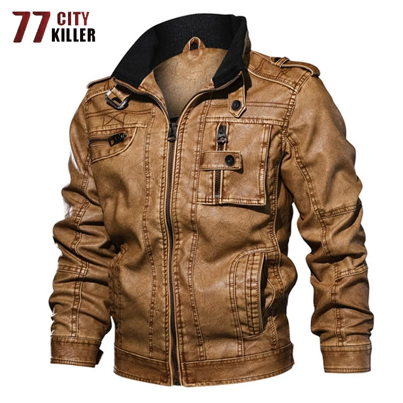 

77City Killer Plus Size 6XL 7XL Mens Leather Jacket Autumn Winter Slim Fit PU Leather Motorcycle Jackets Male jaqueta de couro