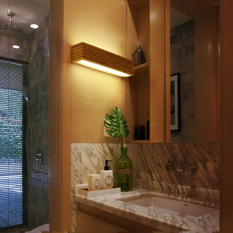 Modern Japanese Style Wall Lamps Led Wooden Lights Bedroom Bedside Lamp Bathroom Mirror Wall Sconce Home Light Fixtures