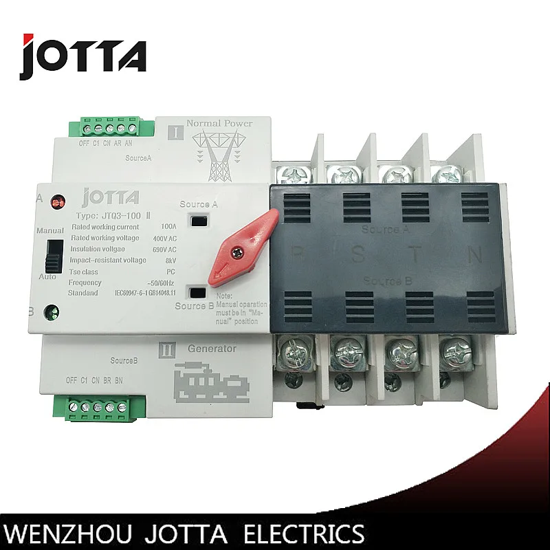 

Jotta W2R-4P Mini ATS Automatic Transfer Switch 100A 4P Electrical Selector Switches Dual Power Switch Din Rail Type