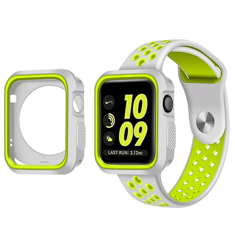 LPWHH Silicone Watchband For Apple Watch Band 40mm 42mm 44 Holes Soft Black Red Yellow Set With Case For Iwatch Band 38mm Straps