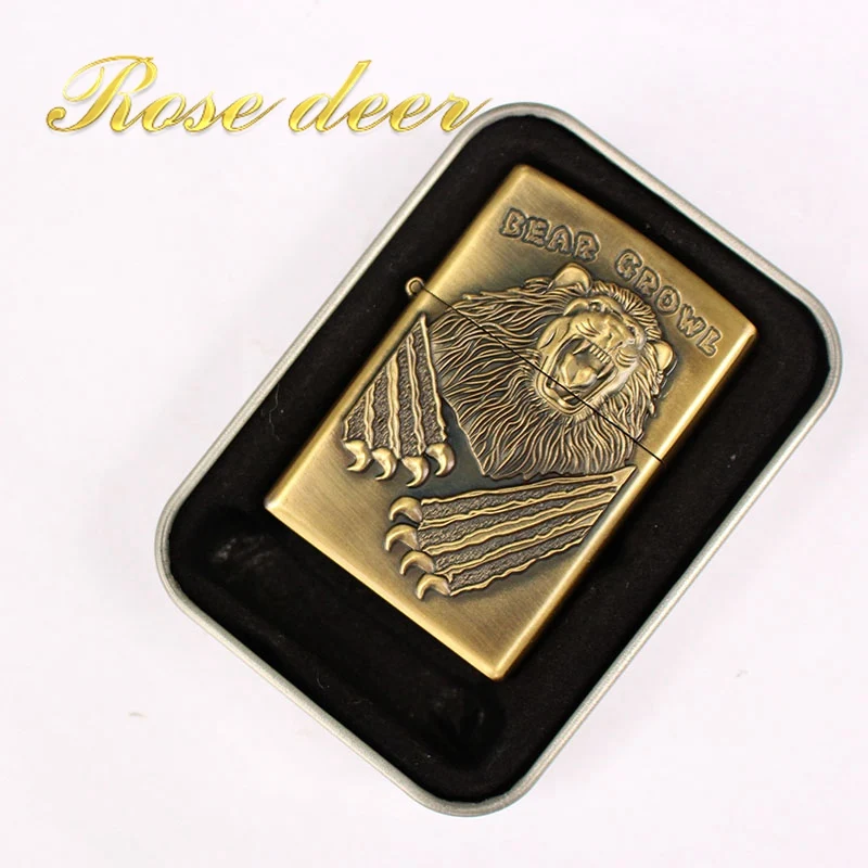 

ROSE DEET 2018 New Skeleton Lighter Metal Kerosene Oil Lighter Gasoline Dragon Refillable Cigarette Accessories Retro Men forbox