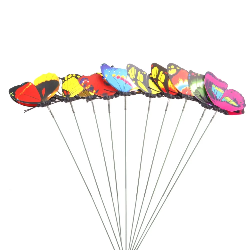 10 шт./компл. 3D режим двойной слой бабочка на палочках цветочный горшок растение орнамент#83233