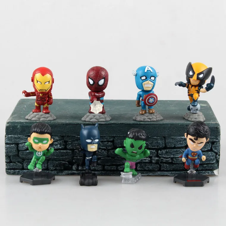 

WVW 8pcs/Set Avengers Captain America Spider Man Iron Man Hulk Batman Model PVC Toy Action Figure Decoration For Collection Gift