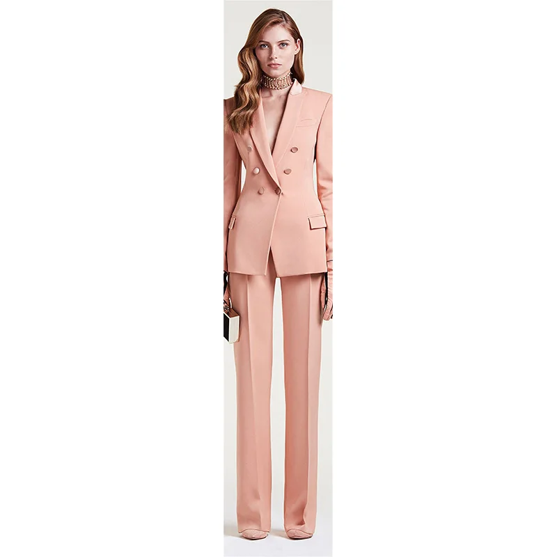 18-1 Jacket+Pants Womens Business Suit Female Office Uniform Ladies Formal Trouser Suit Double Breasted Womens Tuxedo Custom