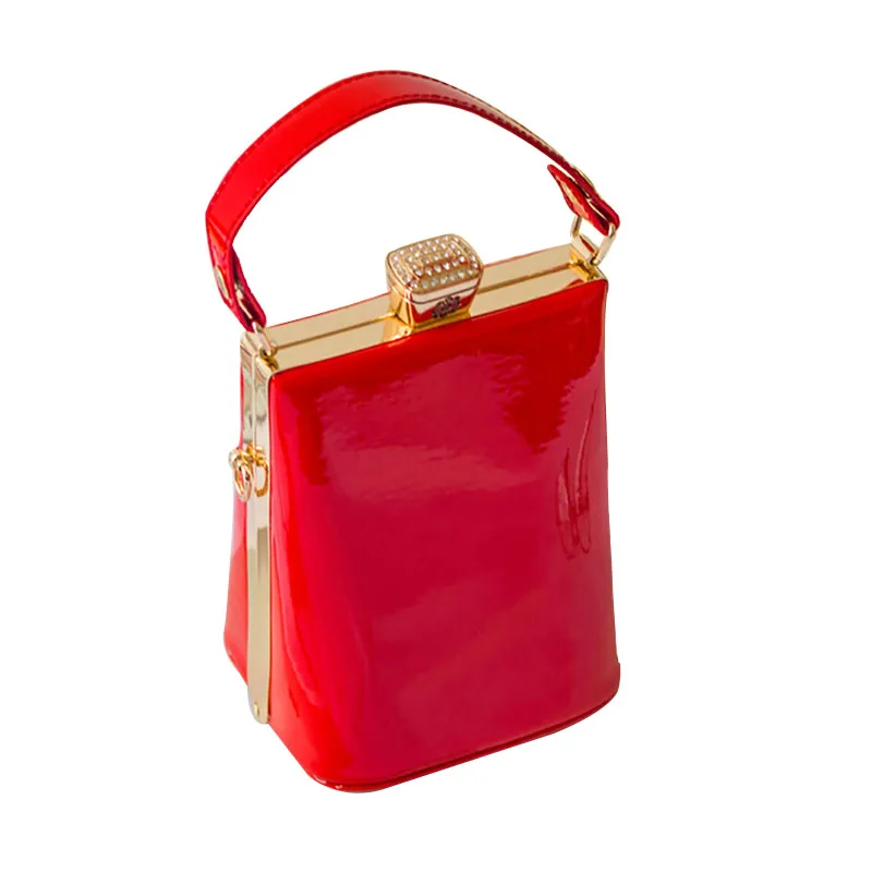 Shiny Patent Leather Minaudiere Women Evening Bag Purse Mini chain