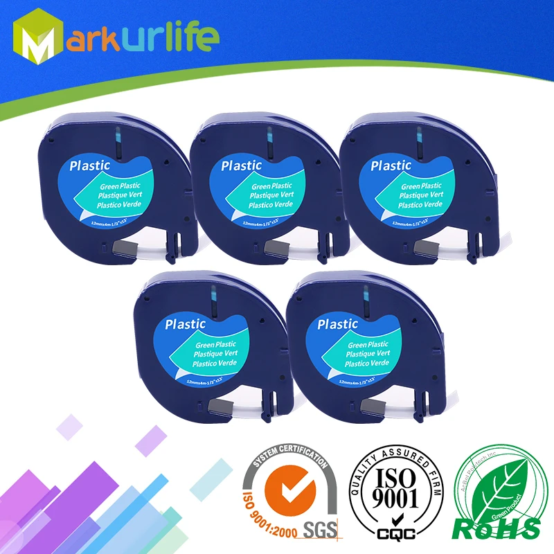 Markurlife 5PK/Лот 12 мм * 4 м черный на зеленый совместимый для Dymo 91204 пластик LT LetraTag лейбл