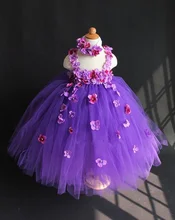 Lovely Girls Purple Flowers Long Tutu Dress Kids Fluffy Crochet Tulle Tutus Ball Gown with Headband Children Party Lace Dresses Lovely Girls Purple Flowers Long Tutu Dress Kids Fluffy Crochet Tulle Tutus Ball Gown with Headband Children Party Lace Dresses