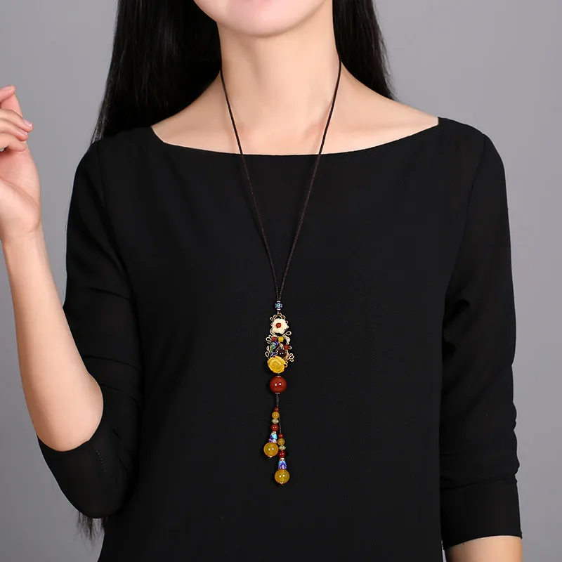Sweater necklace female color pendant fashion long section of the