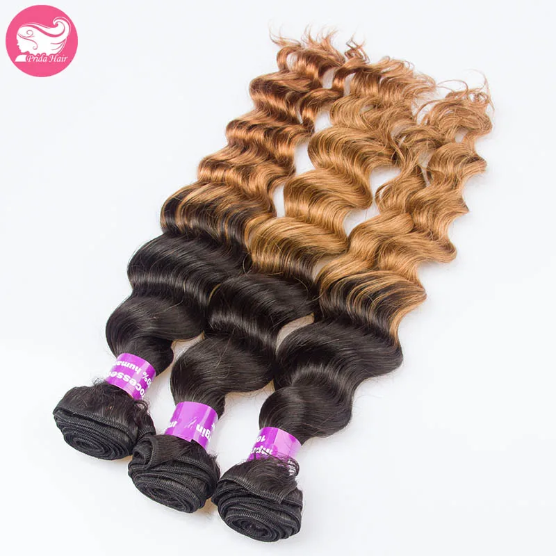 

3Pcs Lot Peruvian Ombre Hair Bundles Loose Wave Unprocessed Human Virgin Peruvian Hair Weft 1B/30 Peruvian Ombre Hair Extension